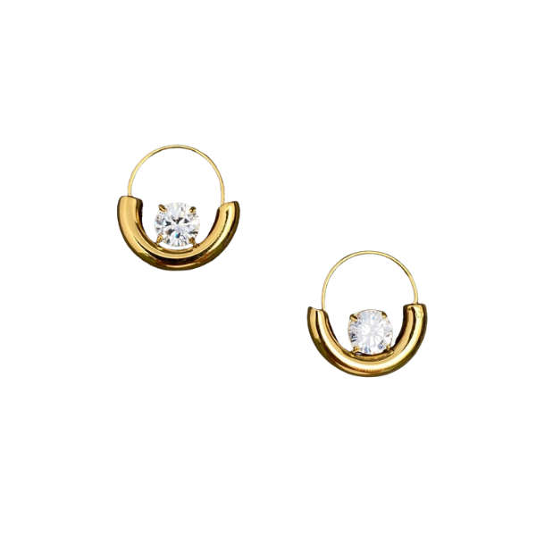 CZ Accented Curved Statement Hoop Earrings