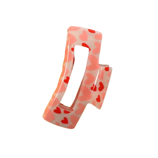 Pink & Red Hearts Rectangle Claw Clip
