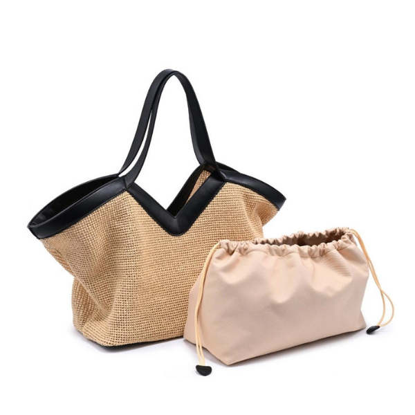 Madelyn Woven Tote - Black & Tan