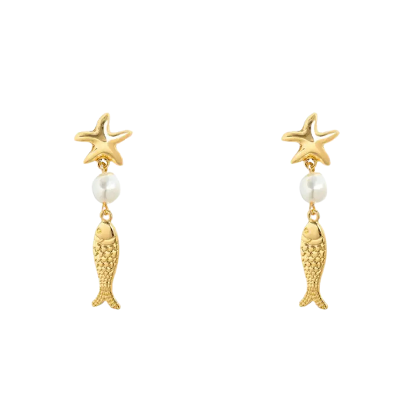 Fish, Pearl, Starfish Stud Earrings