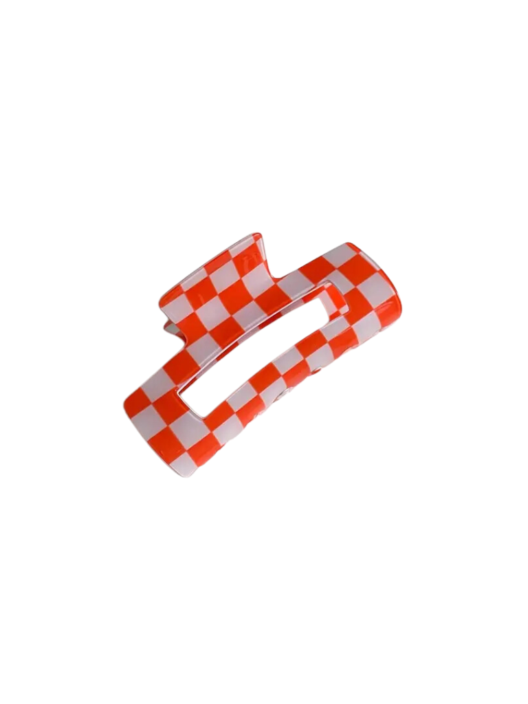 Tangerine Checkered Claw Clip
