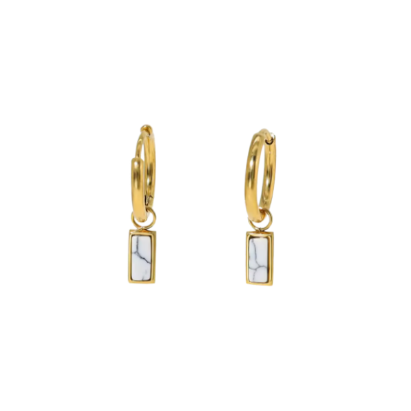 White Stone Charm Clicker Hoop Earrings