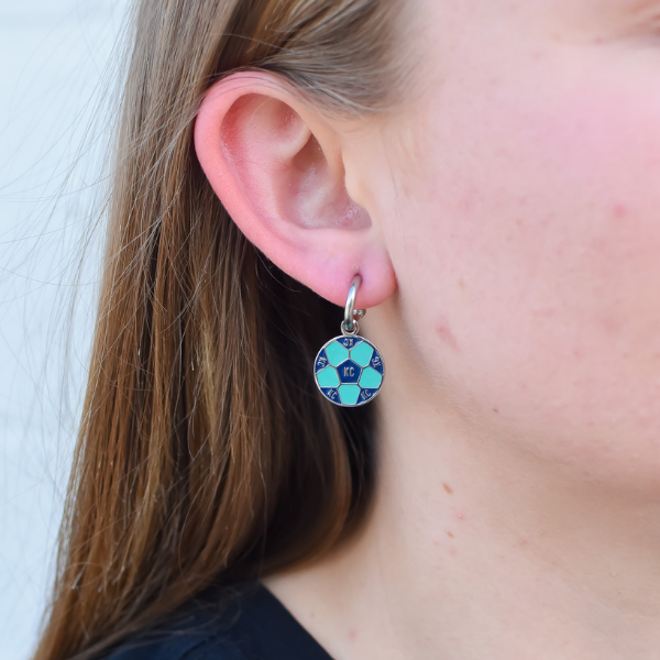Kansas City Teal Soccer Ball Huggie Hoop Earrings