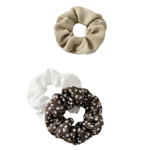 3pc Neutral Floral Scrunchie Set