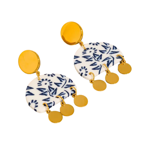 Bijoua 18k Non-Tarnish Blue Porcelain Statement Earrings