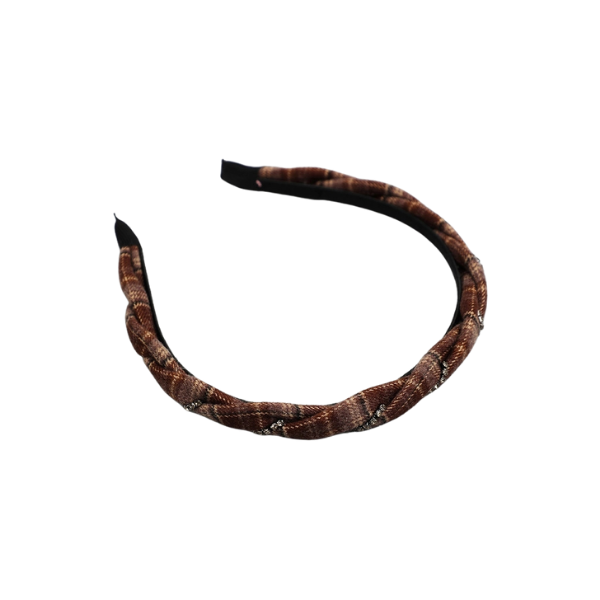 Braided Plaid Headband w/Rhinestone Accents