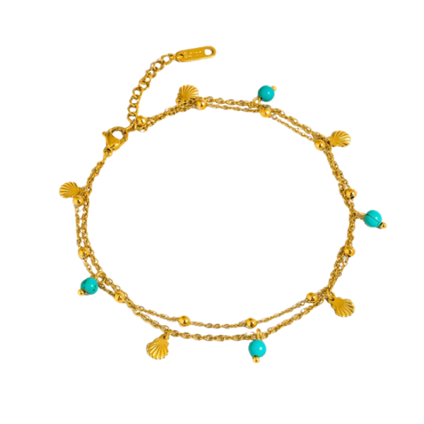 Zinnia 18k Gold Non-Tarnish Shell Charms & Beaded Chain Anklet