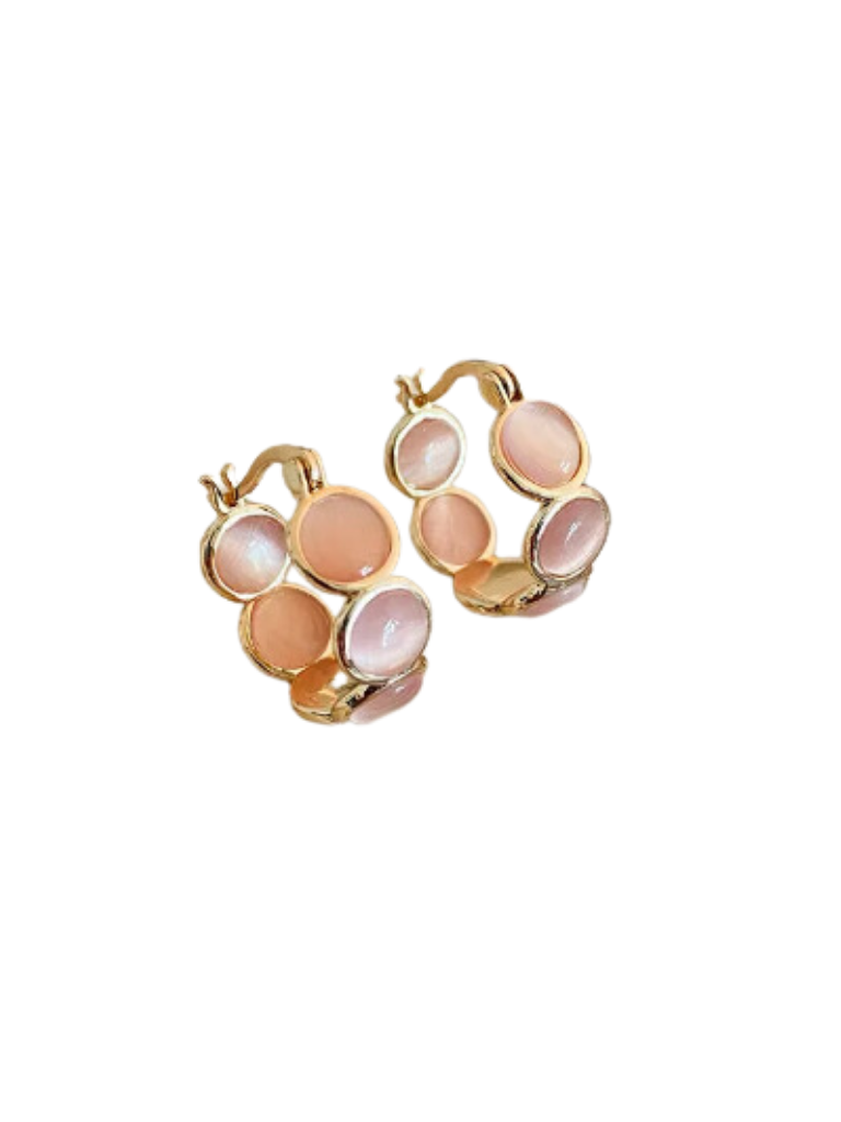 Round Pink Opal Hoop Earrings