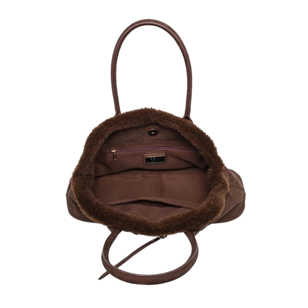 Tommy Suede Satchel Bag w/Faux Fur Accent