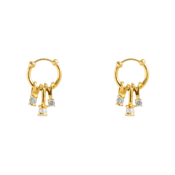 Pearl & CZ Charm Hoop Earrings