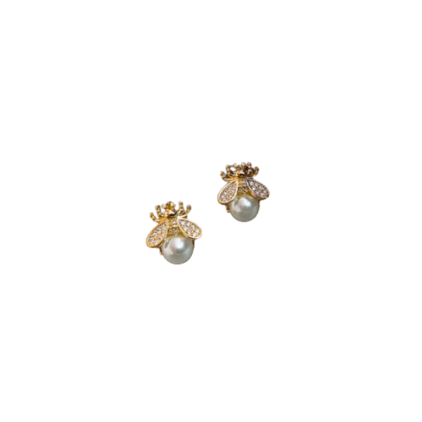 Gold Bee w/Pearl Accent Stud Earrings