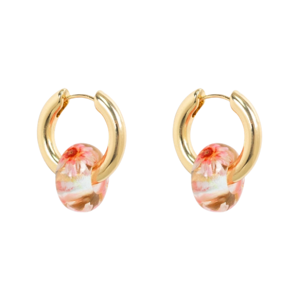 Pressed Flower Hoop Earrings - Pink