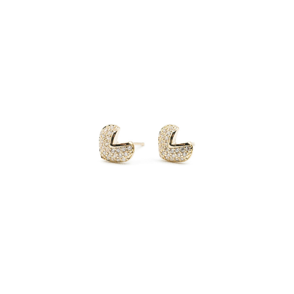 LA Gold Plated Small V Heart w/CZ Sterling Silver Post Stud Earring