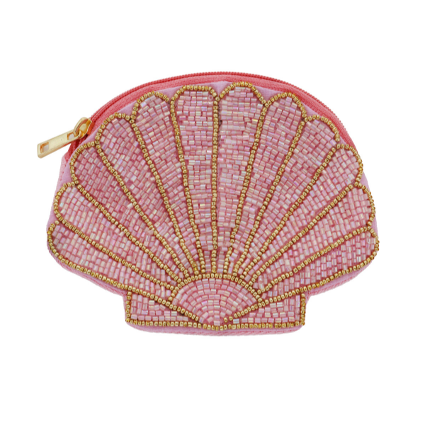 Pink and Gold Beaded Shell Coin Purse