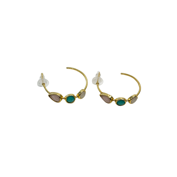 Three Stone Statement Hoop Earrings