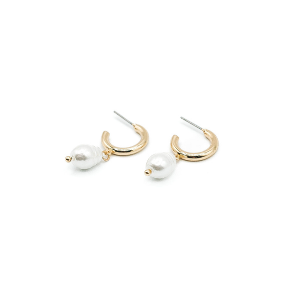 LA Gold Plated Pearl Drop & 15mm Thick Hoop Earring