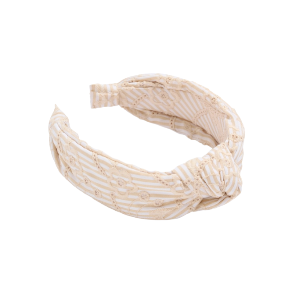 Eyelet Lace & Striped Top Knot Headband