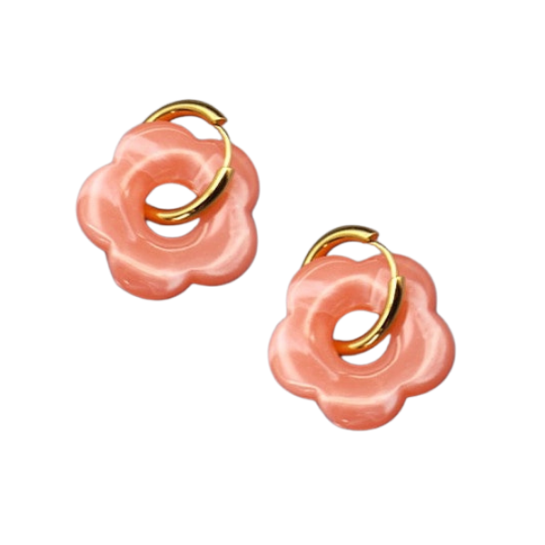 Flower Charm Clicker Hoop Earrings