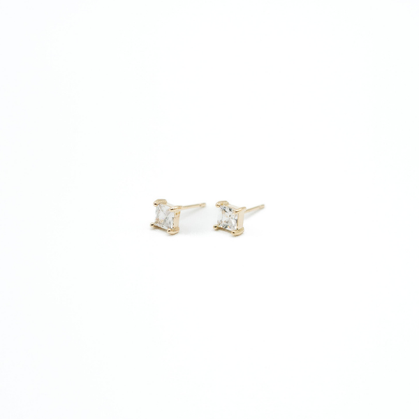 LA Gold Plated Princess CZ Sterling Silver Post Stud Earring