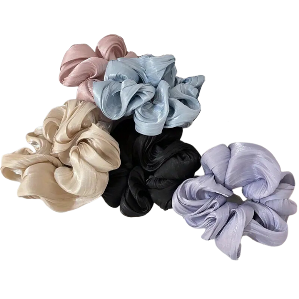 4pc Pastels & Black Chiffon Super Scrunchie Set