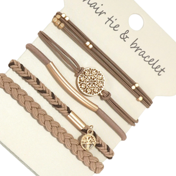 5pc Boho Hair Ties w/Charm Accents