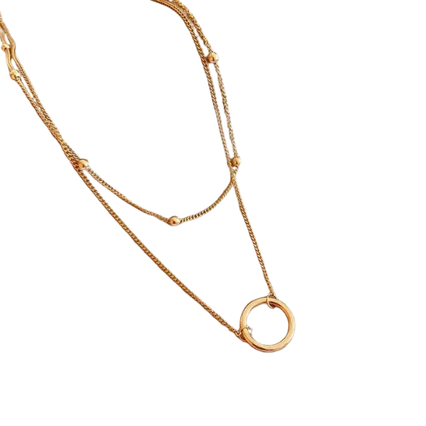 Layered Necklace w/Gold Open Circle Pendant