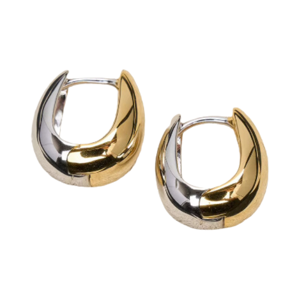 Mixed Metal Rounded Square Hoops Earrings