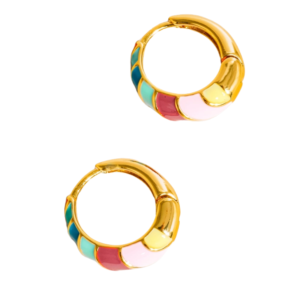 18k Gold Plated Colorful Croissant Clicker Hoop