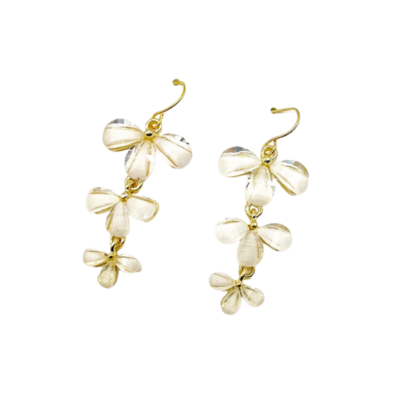 White Metal Flowers Dangle Earrings