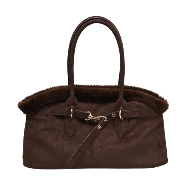 Tommy Suede Satchel Bag w/Faux Fur Accent