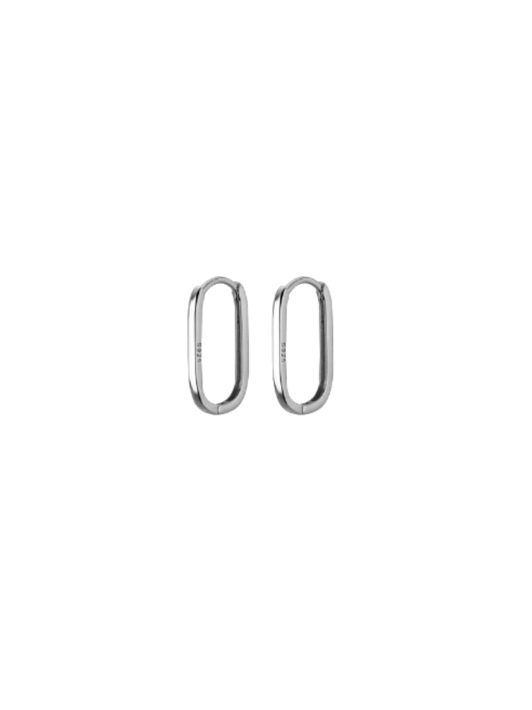 Oval Silver Huggie Hoop Earrings