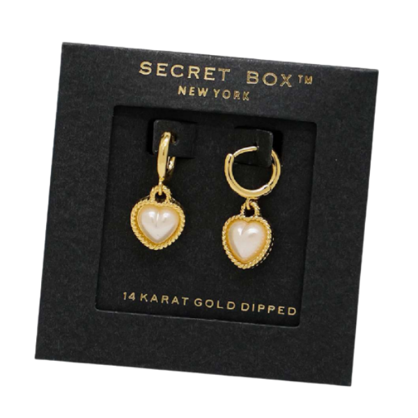 Secret Box NY 14k Dipped Pearl Heart Huggie Earrings