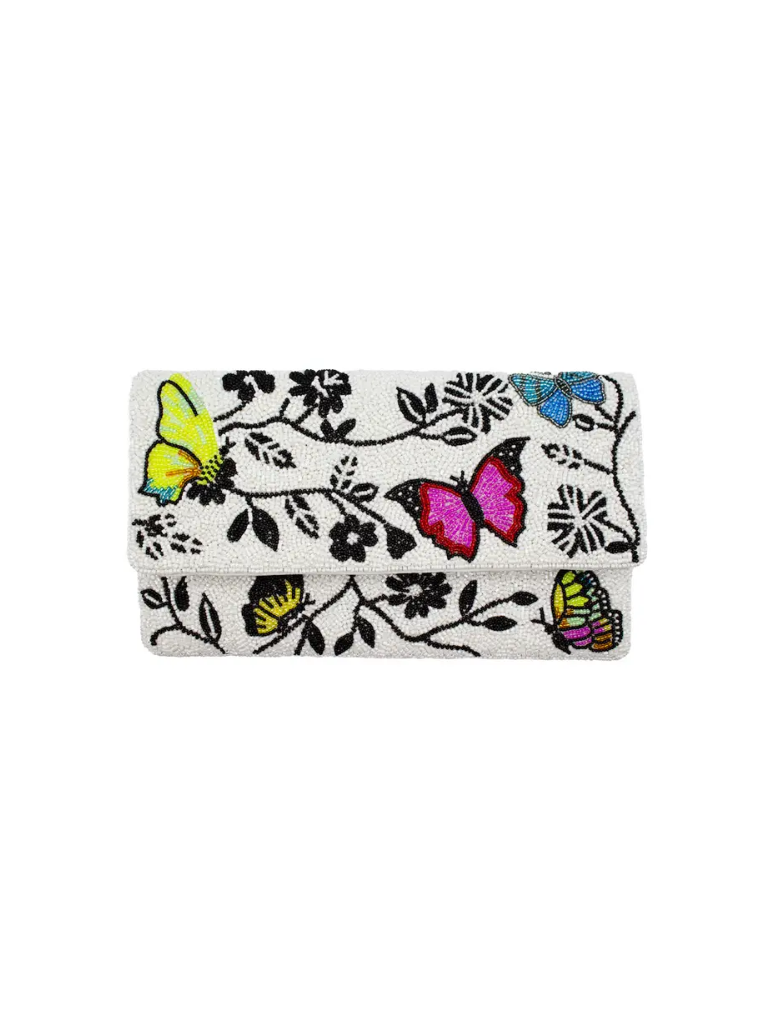 Colorful Butterfly Beaded Clutch Bag