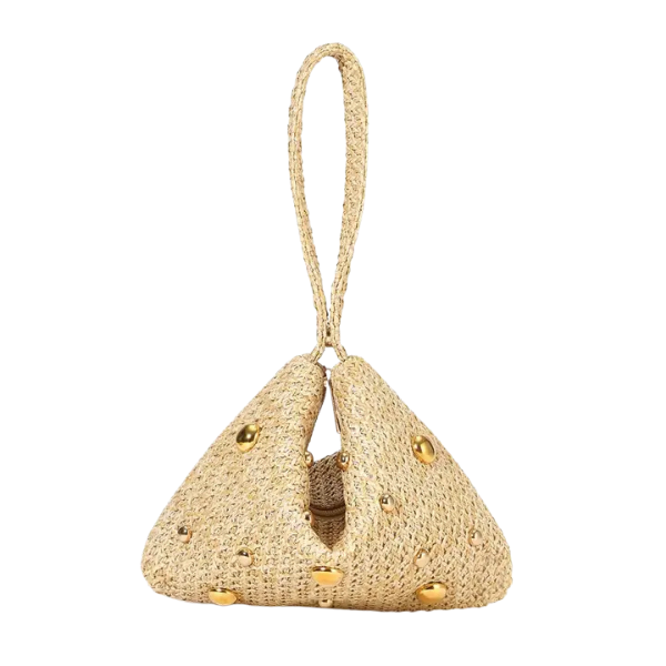 Straw Clutch Bag w/Gold Rivet Accents