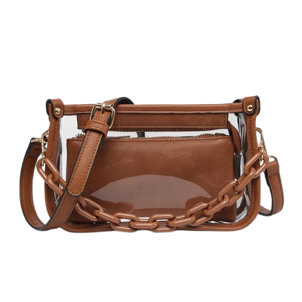 Clear Crossbody Bag W Chain Shoulder Strap Dark Brown
