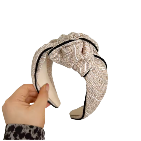 Organza Top Knot Headband - Beige & Black