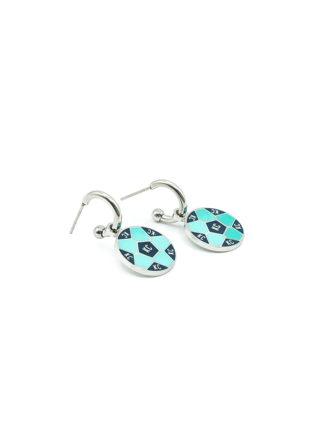 Kansas City Teal Soccer Ball Huggie Hoop Earrings