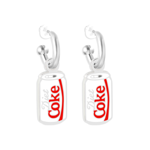 Silver Diet Coke Huggie Hoop Earrings