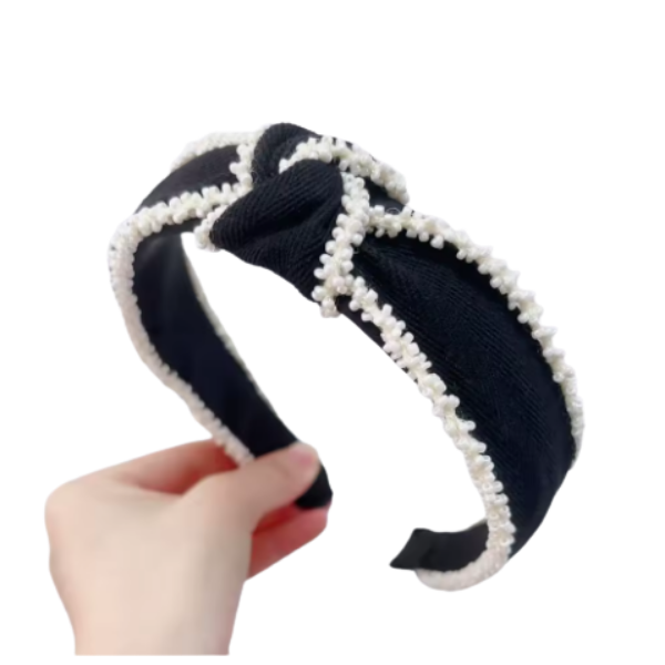 Black Headband w/Pearl Accented Edge