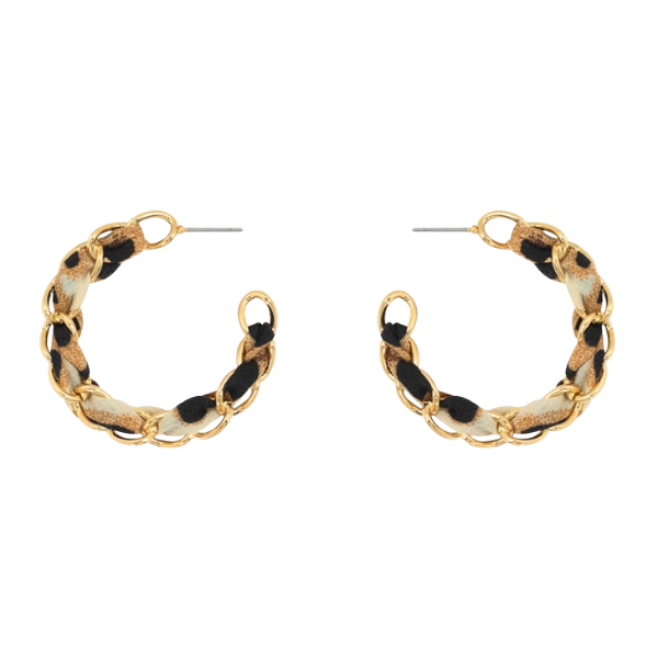 Leopard Scarf Chain Hoop Earrings