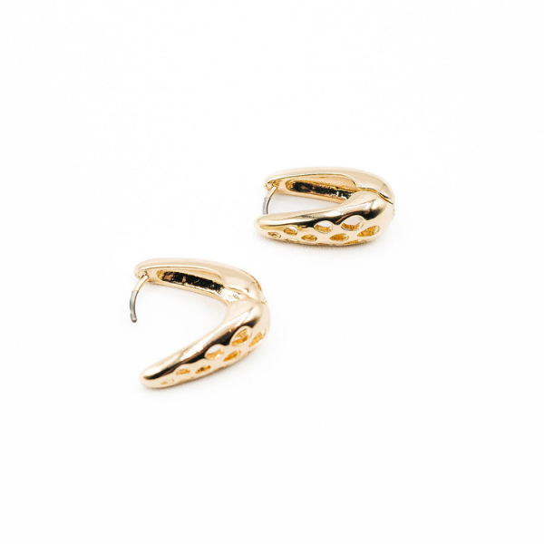 LA Gold Plated Medium Elongated U w/ Textured Back Huggie Earring