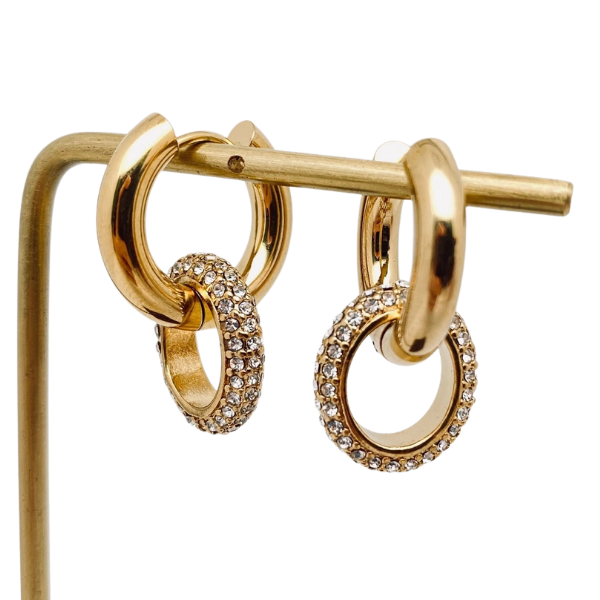 Rhinestone Charm Clicker Hoop Earrings
