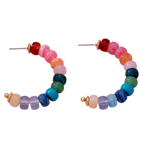 Rainbow Beaded Hoop Earrings