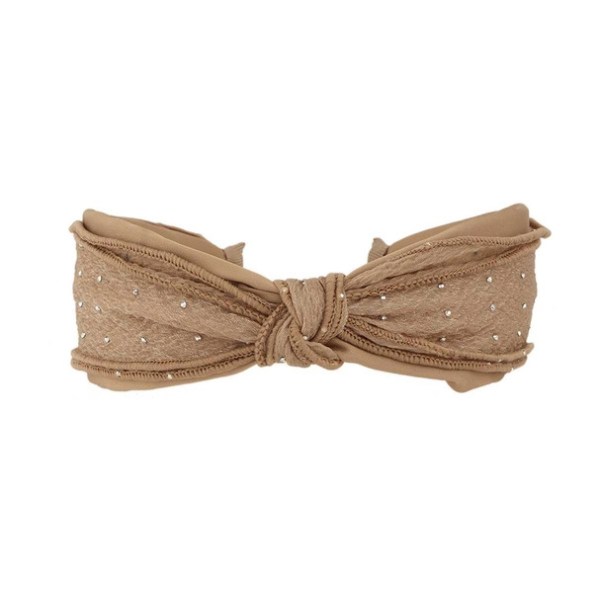 Rhinestone Studded Top Knot Headband - Khaki