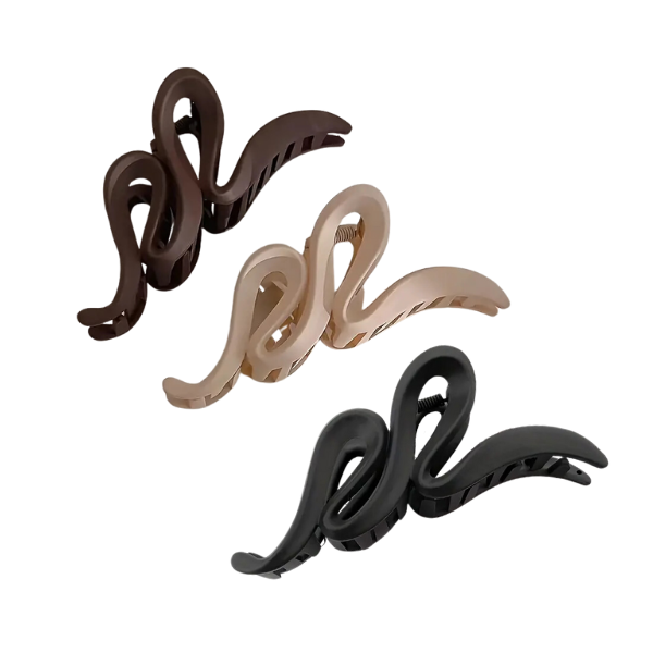 3pc Wavy Neutral Matte Claw Clip Set