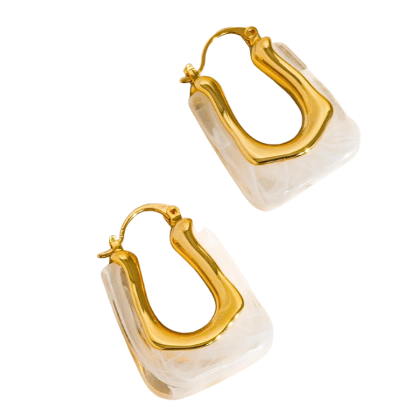 18k Gold Plated White Quartz U-Shaped Statement Hoop Earrings