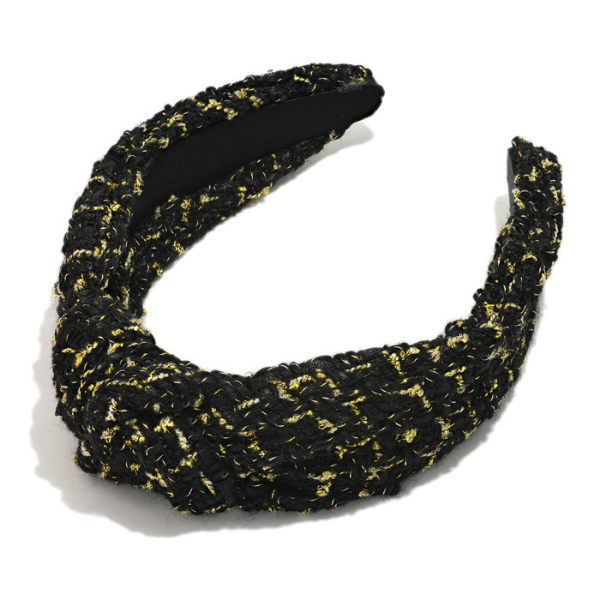 Tweed &amp; Tinsel Top Knot Headband - Black &amp; Gold