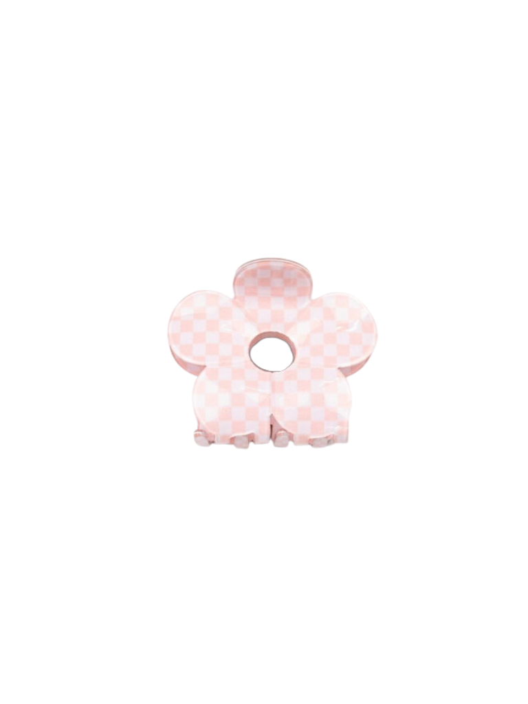 Pink Checkered Flower Claw Clip