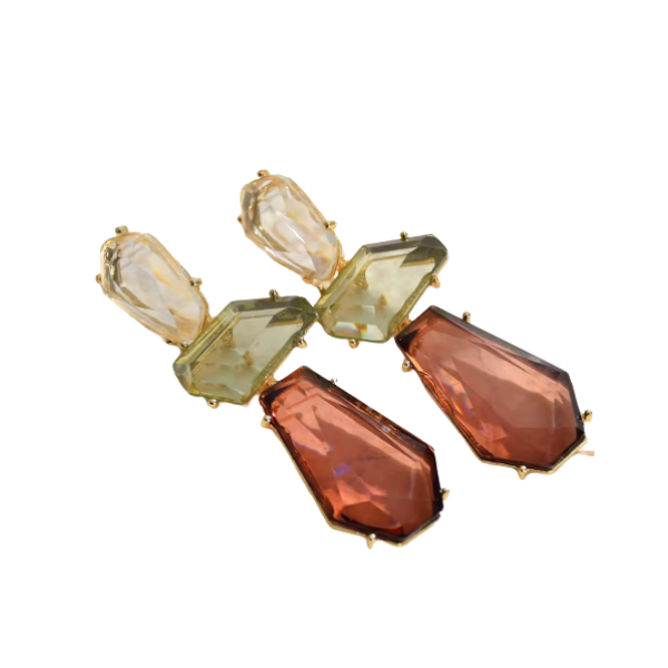 Triple Oblong Shaped Stone Statement Earrings