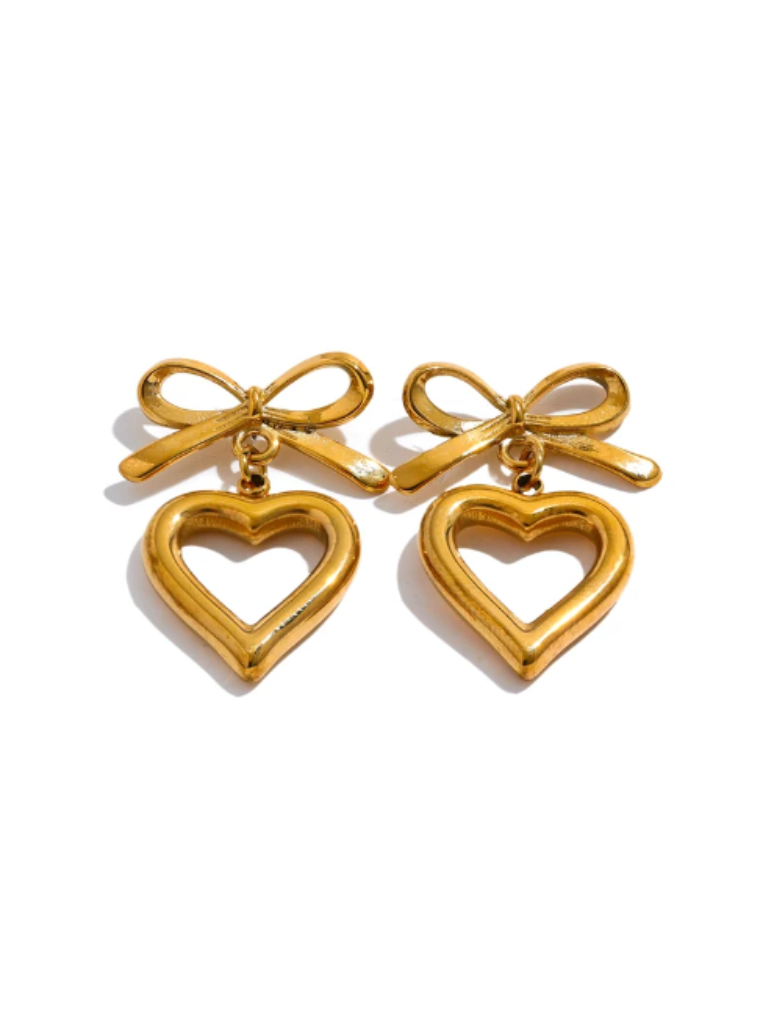 Puffy Heart w/Bow Drop Earrings